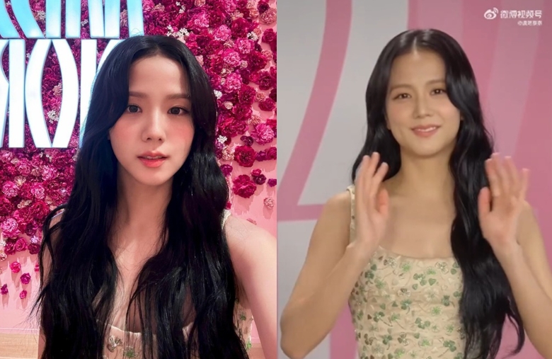 BLACKPINK Jisoo美貌劣化，一袭碎花高定洋装亮相，脖子胖了不只一圈(图1)